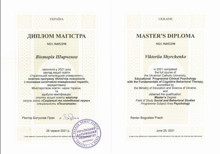 Диплом магістра, клінічна психологія